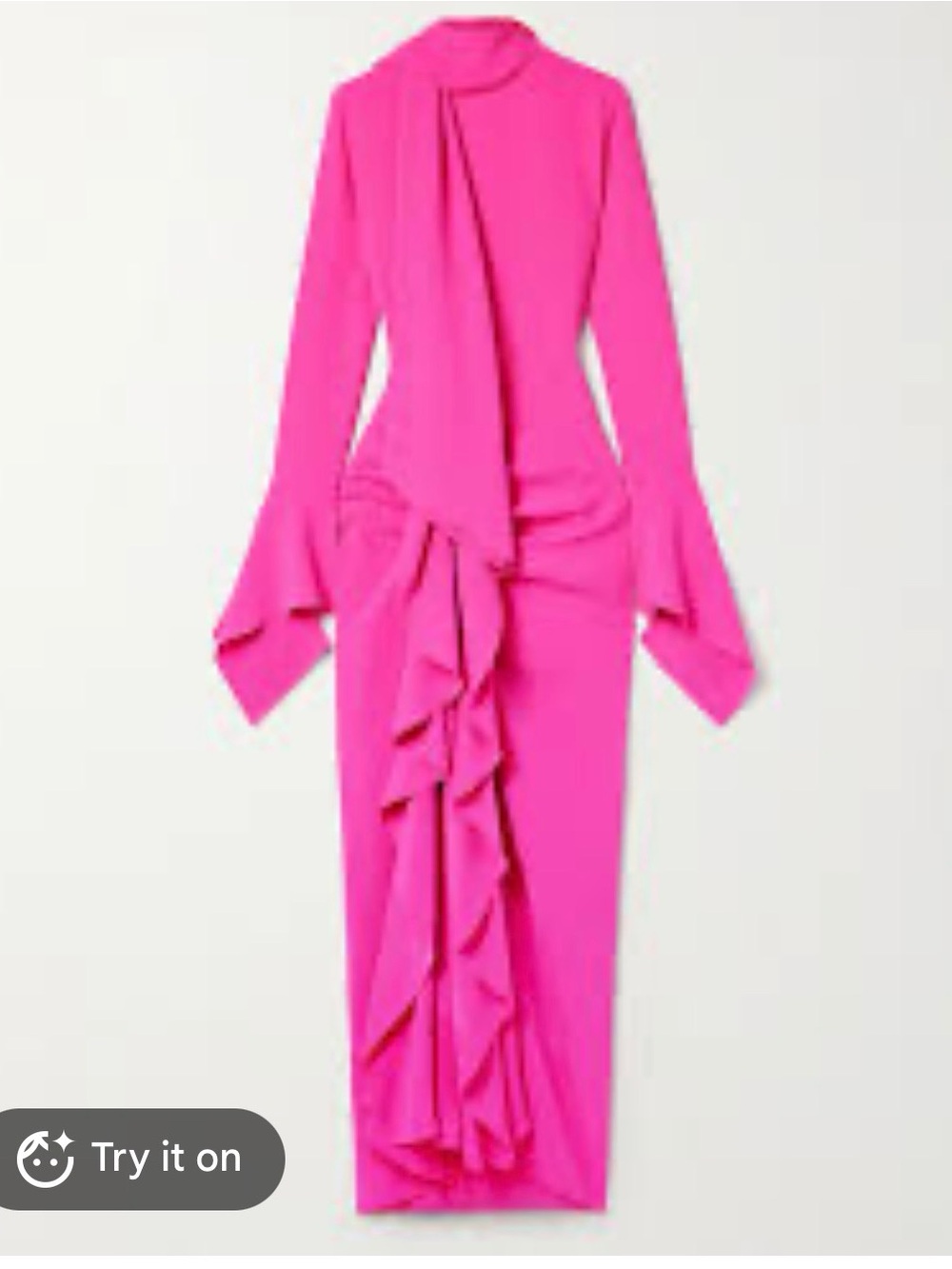 Solace London Hot Pink Long-Sleeve Ruffle-Back Midi Dress